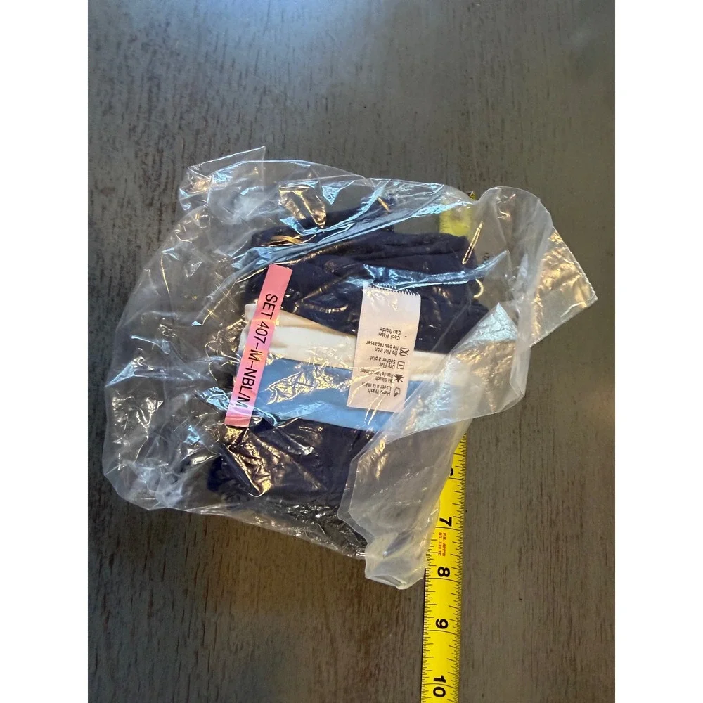 L*Space Bikini Set Medium Tropical Palm Print Top Navy Full Cut Strappy Bottoms